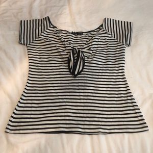 Hell Bunny Black & White Sailor Front Tie Top